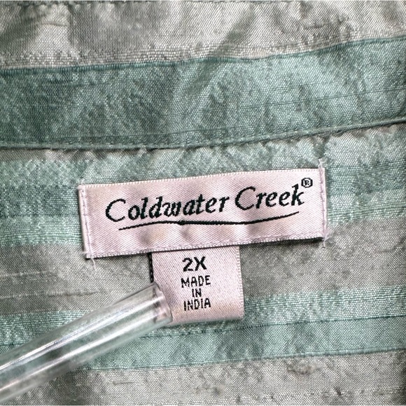 Coldwater Creek Raw Silk Full-Zip Jacket or Top in Sea Glass Green ~ 2X - Picture 10 of 11